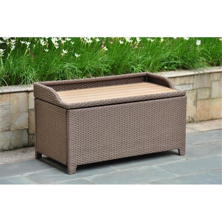 International Caravan Bardelona Resin Wicker- Aluminum Storage Bench With Edge Lip - Light Brown 4221-ABN
